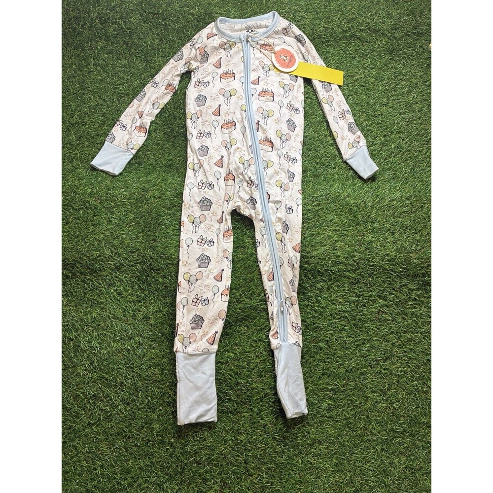 MonkeyRoos Bamboo Birthday Party Zip Romper Pajamas 2T NWT Limited Edition